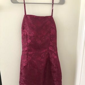 Satin maroon floral strapless mini dress